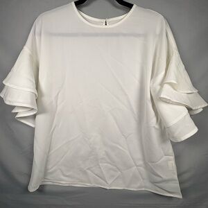 Elegant Women’s Size S White Double Ruffle Sleeve Blouse